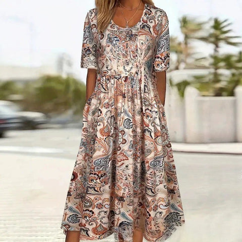 3D digital printing round neck short sleeve comfortable women's dress m302988