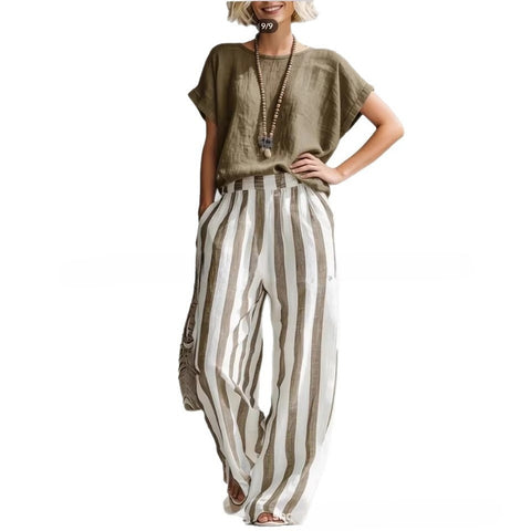 Comfort Classic Striped Cotton and Linen Two-piece Set m302715