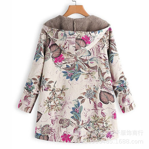 New women's clothing su leaf print hooded long-sleeved retro coat m301623