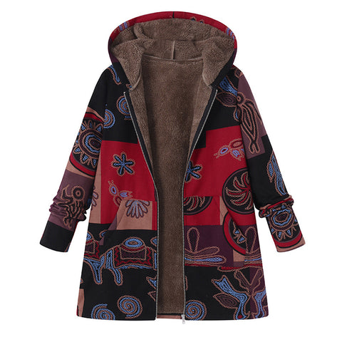 New women's clothing su leaf print hooded long-sleeved retro coat m301623