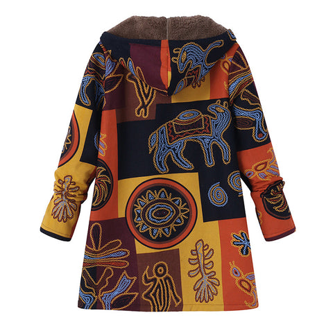 New women's clothing su leaf print hooded long-sleeved retro coat m301623