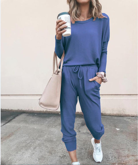 Crew neck solid color T-shirt bottoming shirt casual trousers fashion suit m301067