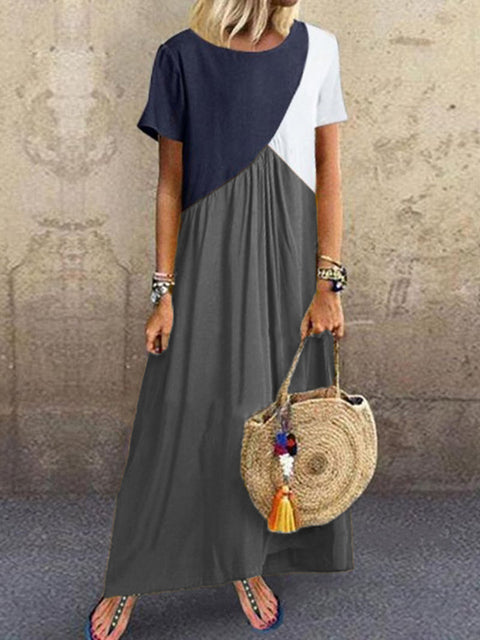 New geometric contrasting color splicing dress summer beach dress m301345