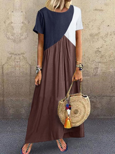 New geometric contrasting color splicing dress summer beach dress m301345