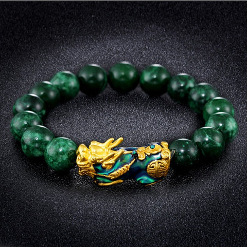 Bluestone emerald green imitation sand gold color-changing Pixiu bracelet, green bracelet bracelet m3331249