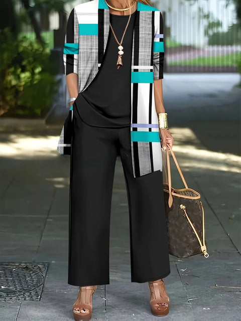 3D printed 3-piece cardigan + vest + trousers fashionable wear m302849
