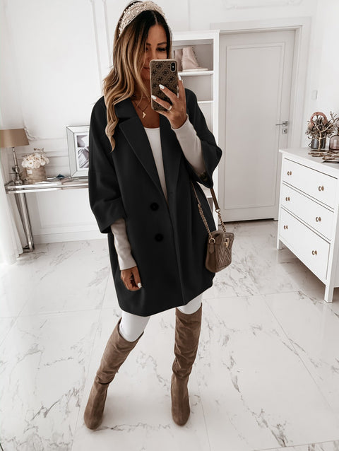 Seven-quarter sleeve button lapel pocket woolen jacket m300545