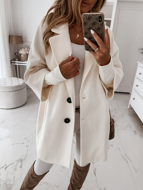 Seven-quarter sleeve button lapel pocket woolen jacket m300545