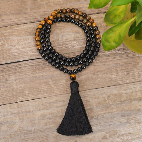 Necklace Set 108 Tiger's Eye Yoga Necklace Tassel Sweater Chain m3331304