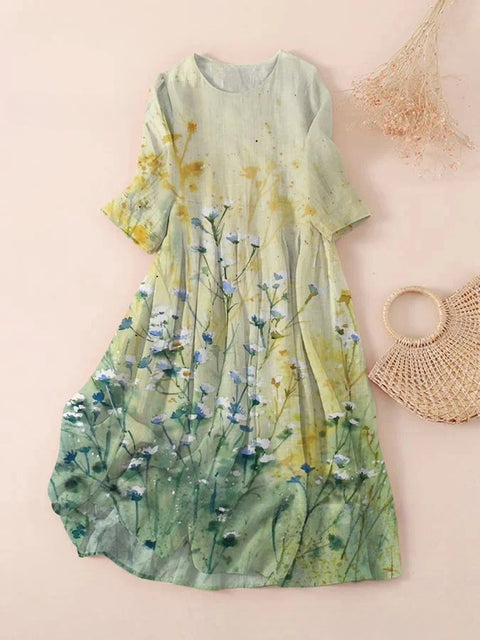 Loose Crew Neck Fashion Long Sleeve Printed Dress m301072