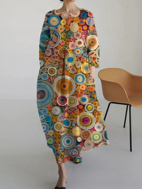 Women's loose crew neck fashion high-end long-sleeved printed dress m301049