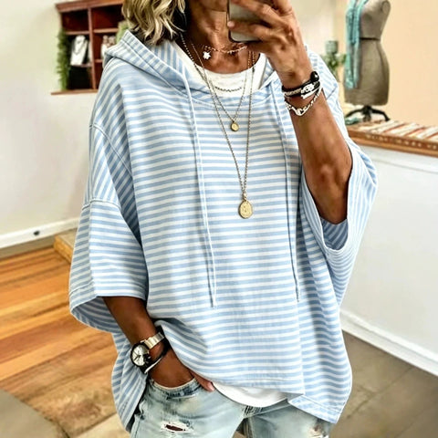 3D printed women's striped hooded loose casual sweater m303000