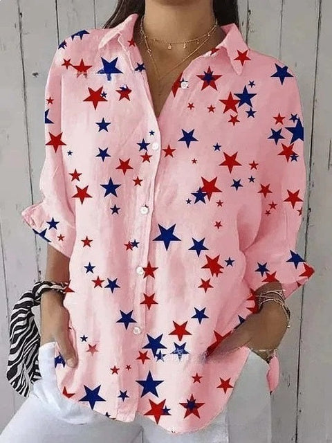 Short sleeve lapel print blouse m302889