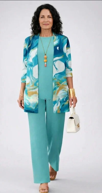 3D printed 3-piece cardigan + vest + trousers fashionable wear m302849