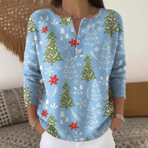 Vintage 3D digital printing four-button stand-up collar Polo sweater women m302158