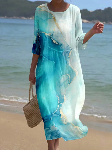 Loose Crew Neck Fashion Premium Long Sleeve Printed Dress m301045