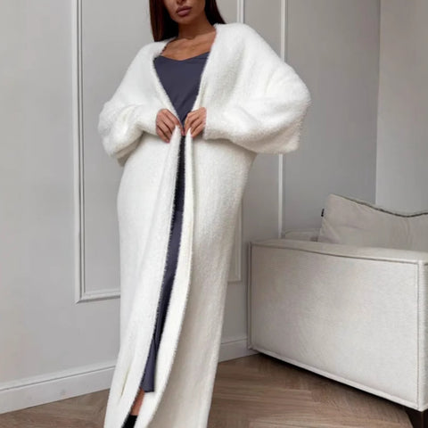 Imitation mink white knitted sweater cardigan coat women's autumn and winter loose plush fluffy long cardigan m301599