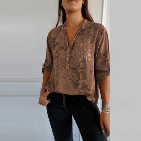 Women's fashion high-end temperament elegant printed shirt top m302310