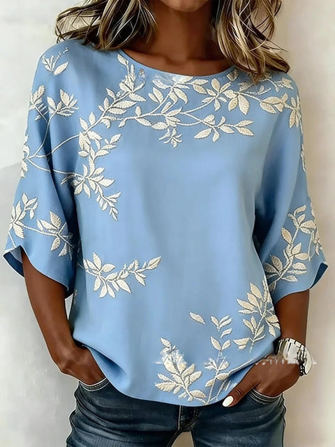 3D printed floral pattern loose versatile top m303041-3
