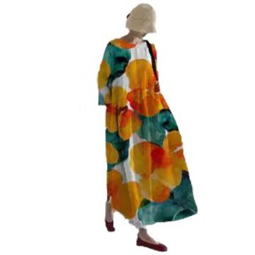 Loose crew neck fashion high-end long-sleeved printed dress m301054