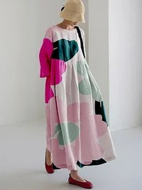 Loose crew neck fashion high-end long-sleeved printed dress m301054