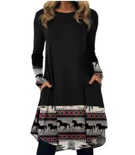Color Block Round Neckline Long Sleeve Above Knee A line Dress m161512574 (5829410)
