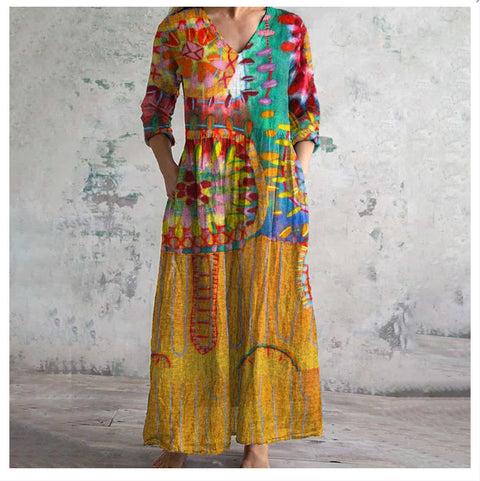 3D printing summer casual loose long-sleeved dress m301729