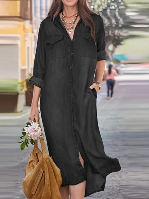 Shirt collar denim casual skirt long skirt m302919