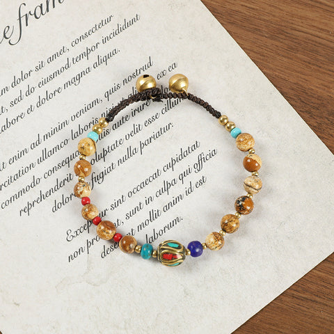 Retro Nepalese Ancient Law Copper Bead Bracelet Women's Tibetan Ethnic Style Personalized Simple Weaving Blue Bracelet M5010668