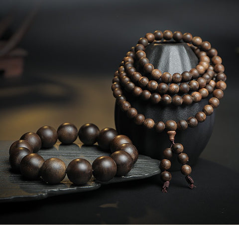 Submerged Indonesian Darakan agarwood Buddha bead bracelet 108 rosary beads 8mm old material agarwood bracelet m3331276