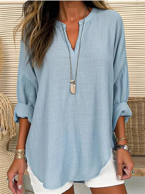 Small V-neck long-sleeved floral simple casual temperament T-shirt m302763