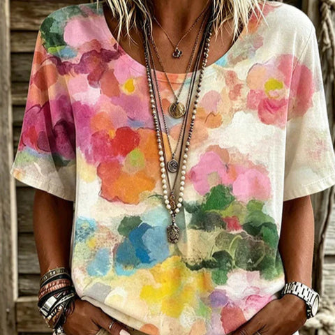 Loose T-shirt women's crew neck top m303073 - 1