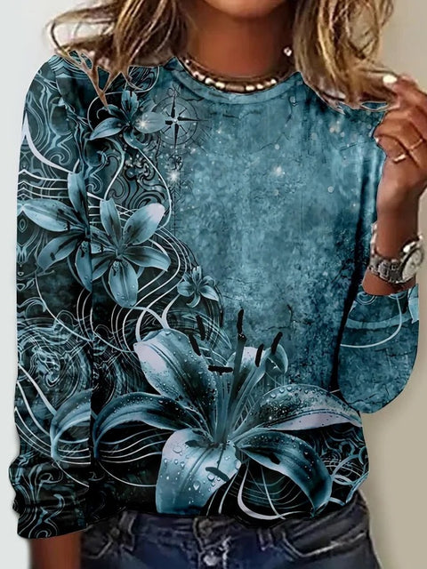 Autumn and winter women, new long-sleeved printed crew neck T-shirt top m301560