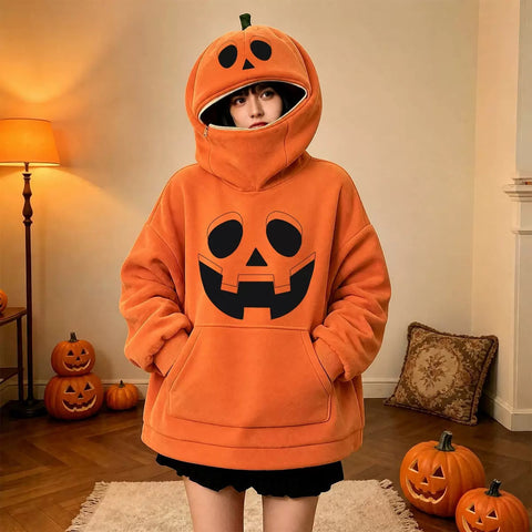 Halloween pumpkin sweater loose hooded top m303232