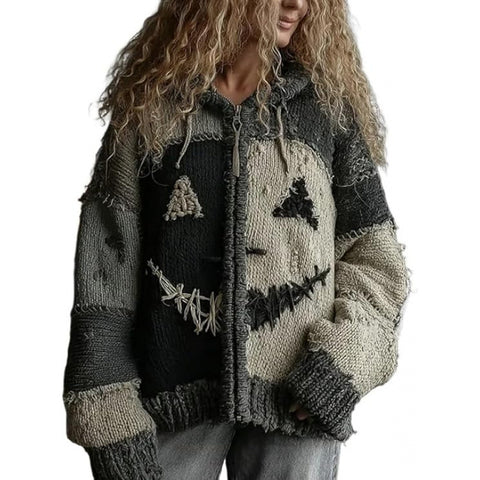 Halloween spoof digital printing zipper pumpkin hooded imitation knitted sweater m302044