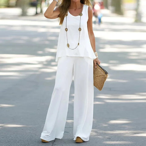 Casual fashion vest trousers set crew neck sleeveless top m301296 04