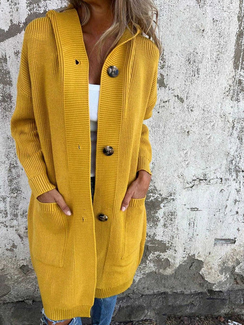 Women's autumn and winter sweater cardigan fashion long with pocket buttons hooded knitted jacket m303242