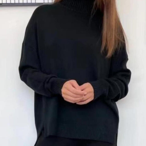 High-necked knitted suit women's autumn and winter lazy wind hair wide-leg pants two-piece set m301785