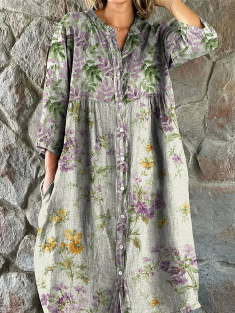 Women's Loose Crew Neck Fashion Premium Long Sleeve Printed Shirt Dress m301050