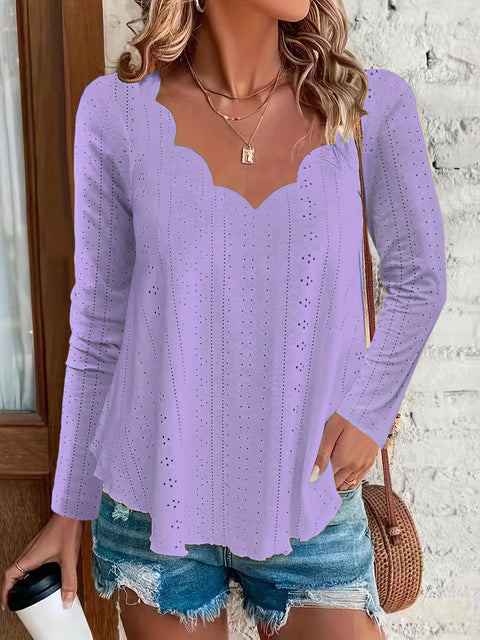 New wavy scallop collar breathable jacquard long-sleeved top women's m301913