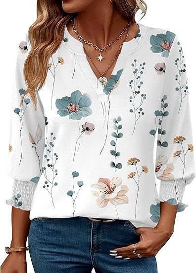 Fashion top seven-quarter sleeve flower print casual shirt summer T-shirt women's m301563
