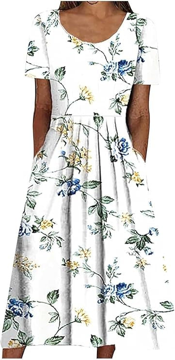 Damen Rundhals Kurzarm Langes Kleid Bohemian Kleid m302895