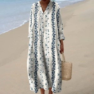 Ladies casual floral 3D printing sleeve dress m301071