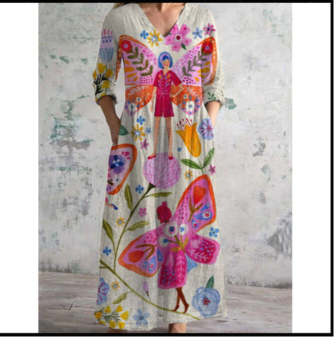 3D printing summer casual loose long-sleeved dress m301729