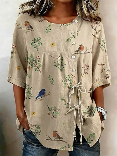 Color matching loose blouse five-button drawstring m302924