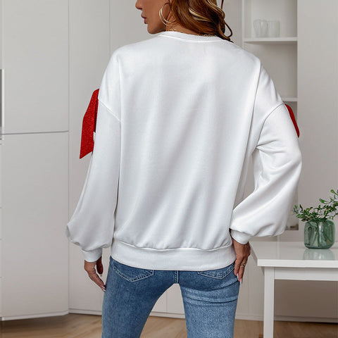 Crew neck long cuff bow sweater women m300822