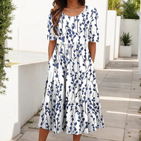 3D digital printing round neck short sleeve comfortable women's dress m302988