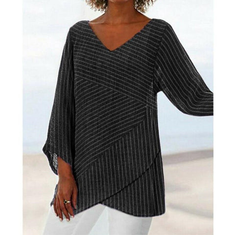 Women's printed animal natural scenery V-neck nine-quarter sleeve loose T-shirt m301289
