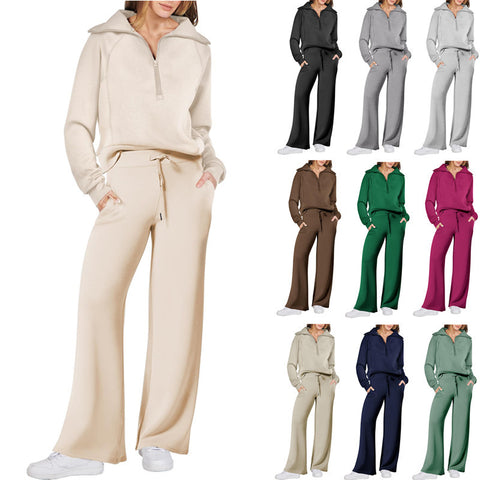 Casual sports suit zipper long-sleeved sweater wide-leg pants two-piece set m301808