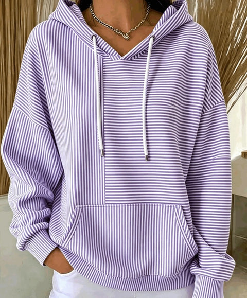 New loose casual striped splicing drawstring hooded sweater m303006